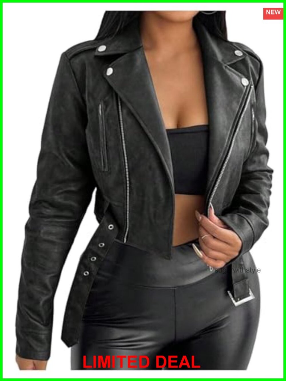 Faux Leather Crop Bomber Jacket Motorcycle Coat